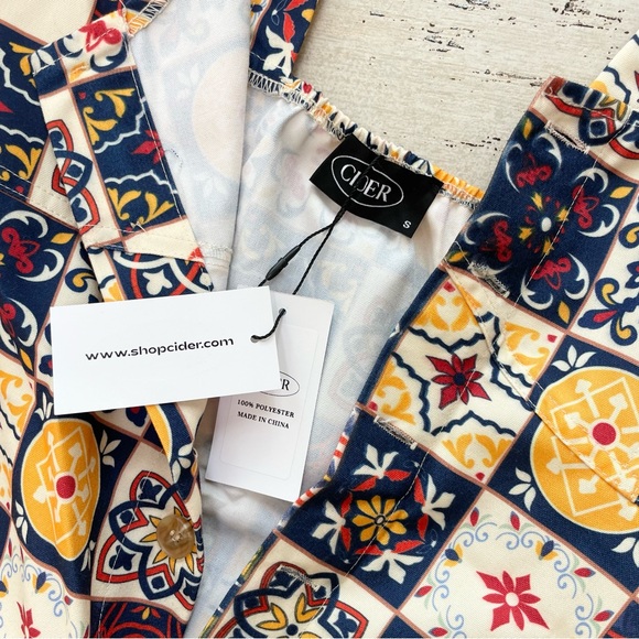 CIDER Retro 60s Patchwork Medallion Print Mod Mini A-Line Jumper Dress S - Picture 9 of 12